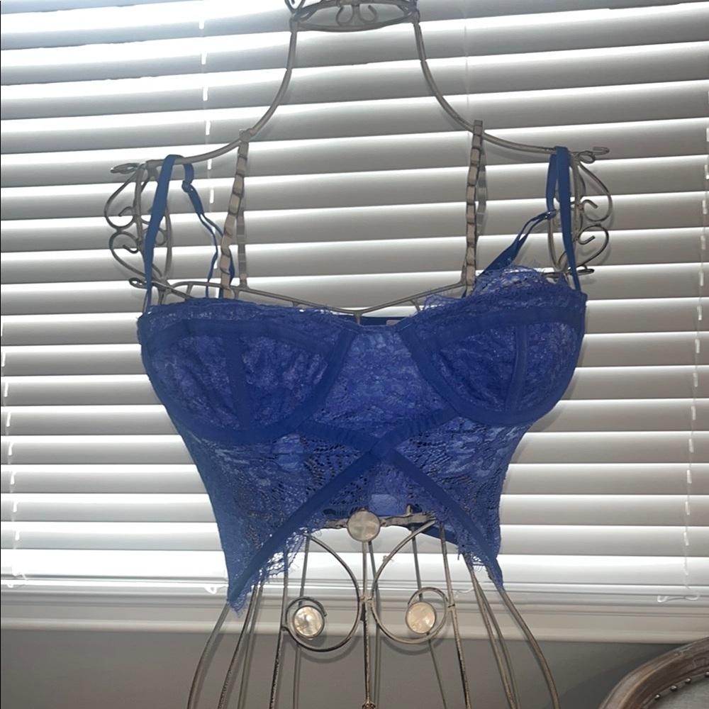 Urban Outfitters Blue Crop Top with Sweetheart Neckline
